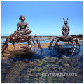 Al aire libre, gran, Extracto, mar, vida, bronce, cangrejo, Escultura